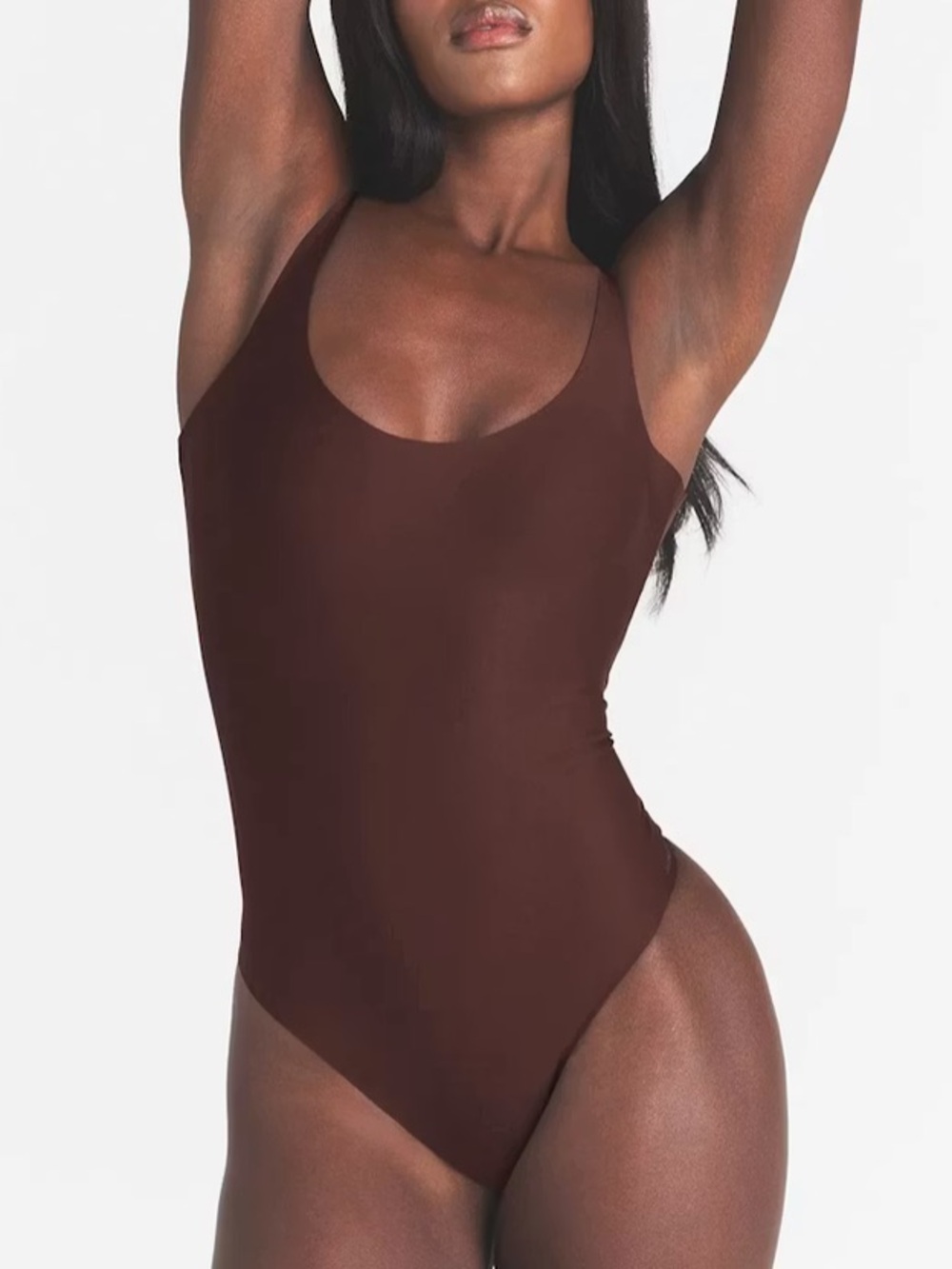 SKIMS Body Scoop Low Back Thong Bodysuit Cocoa New